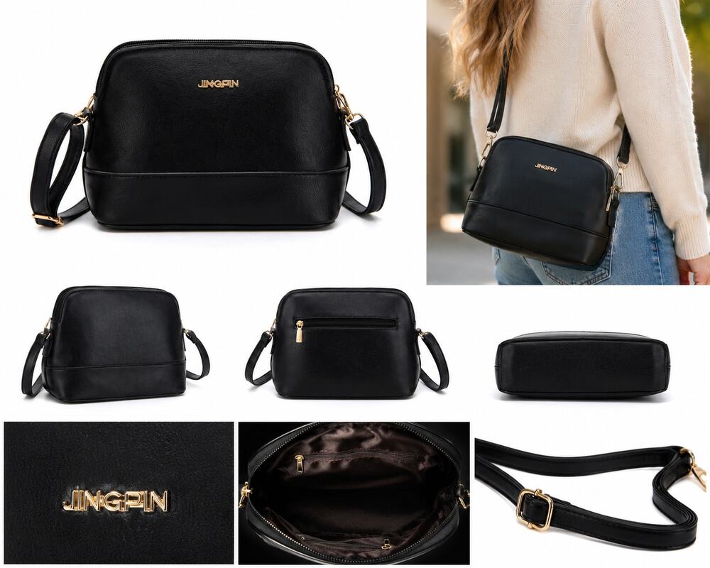 JINGPIN Black Crossbody Purse with Adjustable Strap & Gold-Tone Hardware